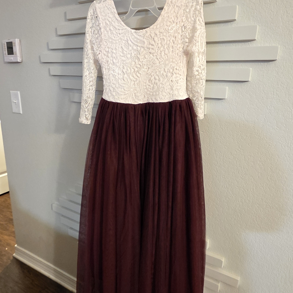 Elegant White and Burgundy Kids Formal Dress